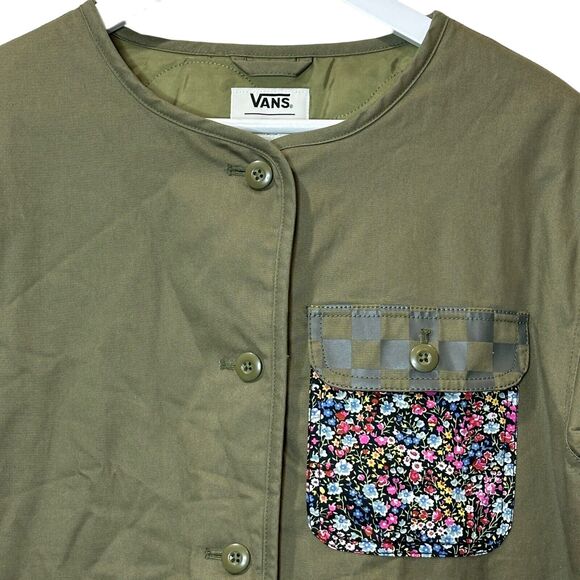 Vans X Liberty Boxy Button Up Oversized Brush Cotton Jacket Green Women's Medium - Picture 10 of 11